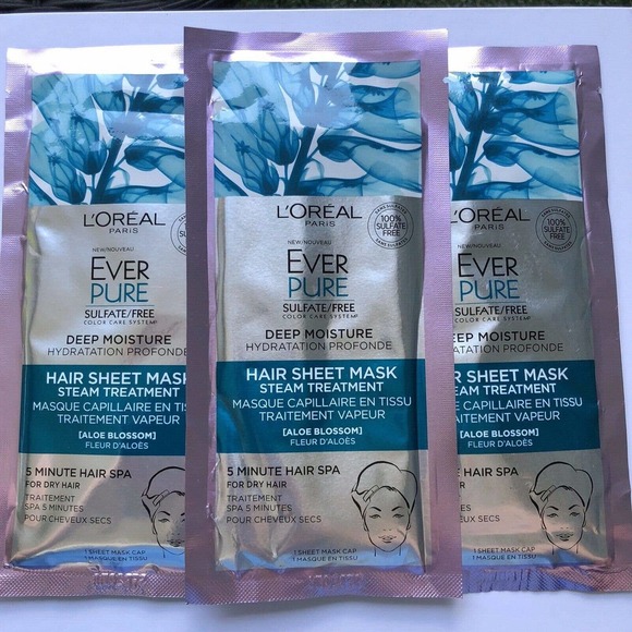 3 x L'Oreal Paris EverPure Hair Sheet Mask Deep Moisture for Dry Hair - Picture 1 of 2